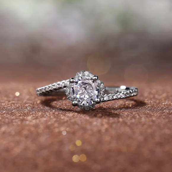 😍Beautiful CZ Diamond Twisted Macro Pave Silver Pure Flower Wedding Ring, K844 - Picture 3 of 8